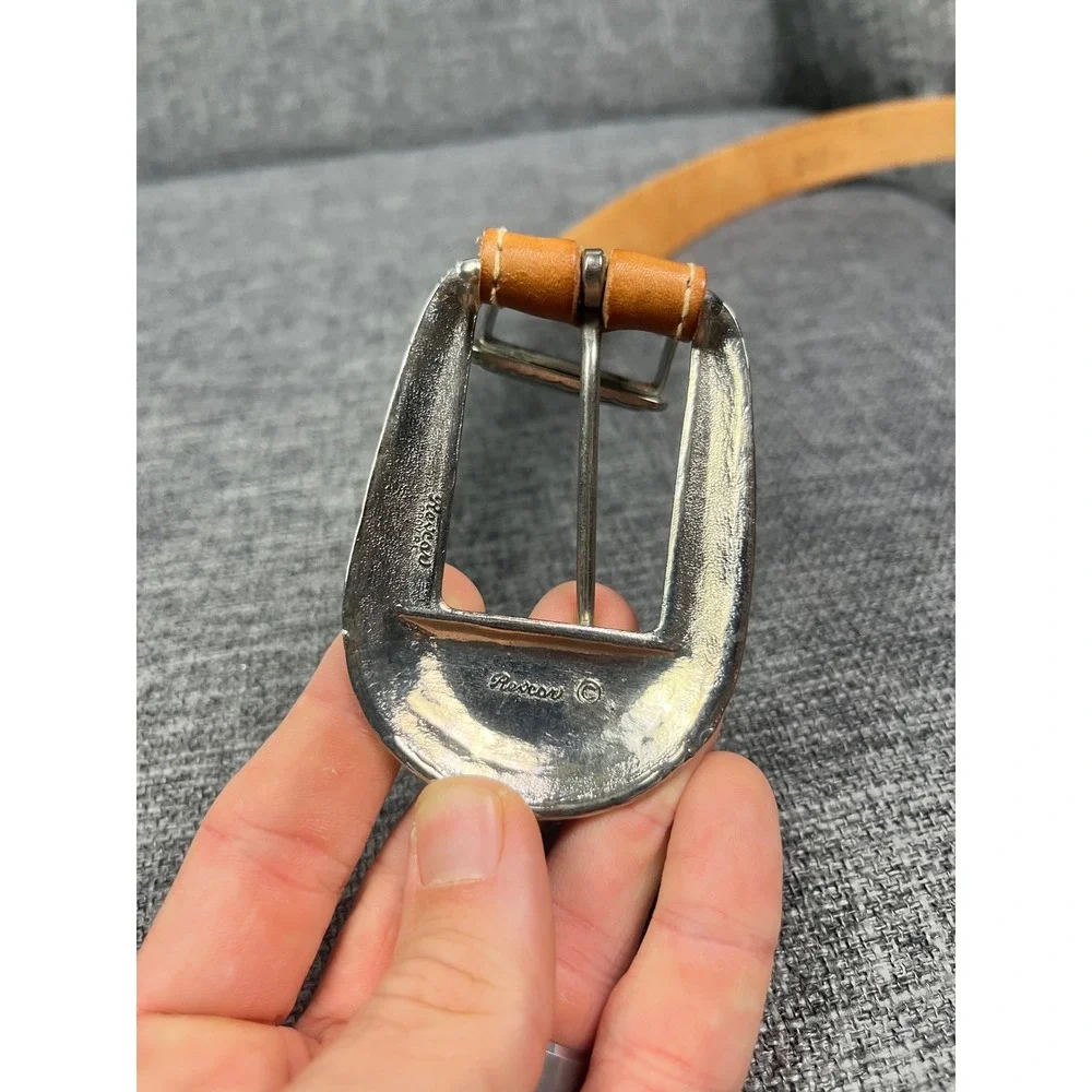 Revcor Tan Genuine Leather Western Belt Silver 3 Piece Buckle Set Size M 44in